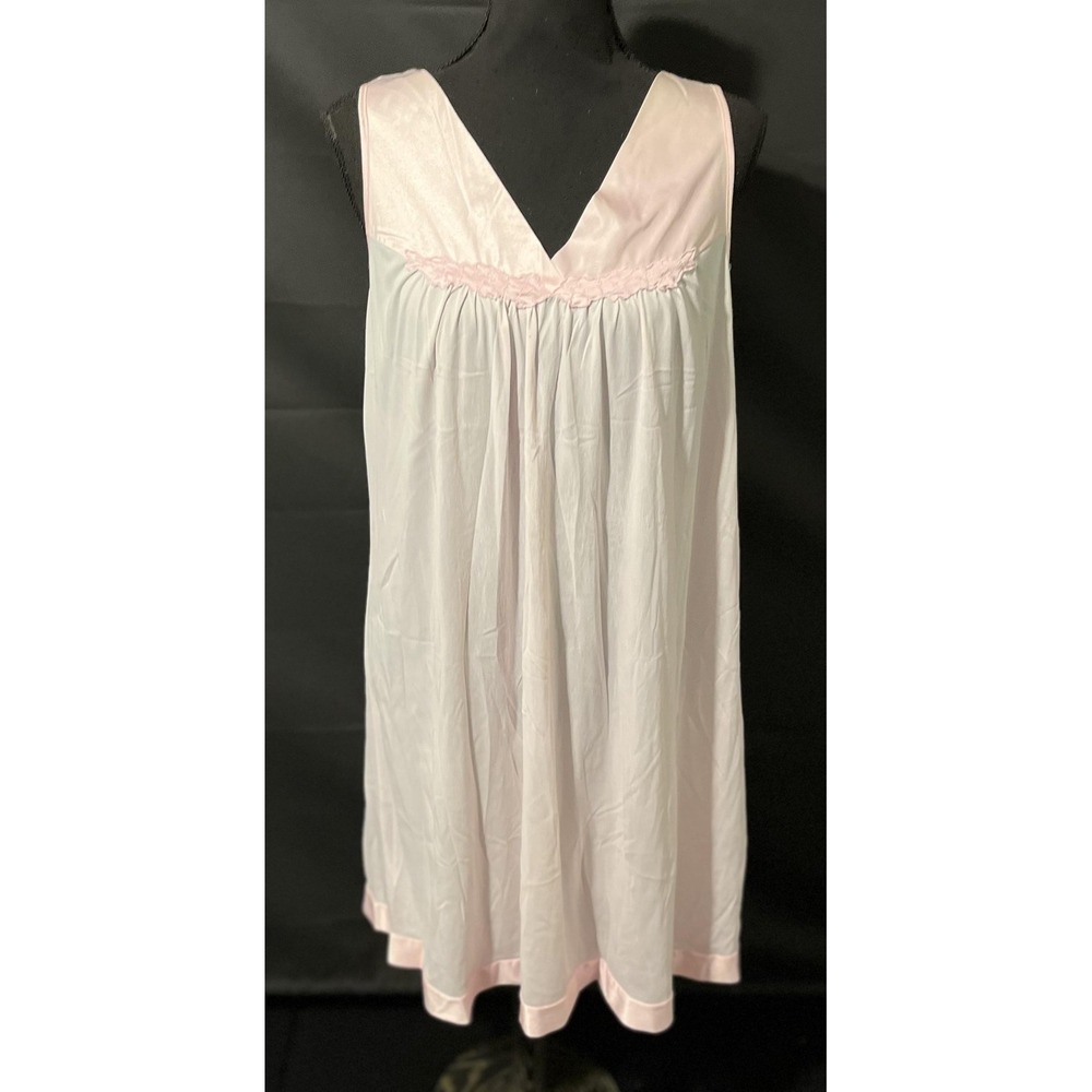 Vanity Fair Nightgown Womens Medium Pink Satin Trim Sleeveless Style 30-107 - Picture 2 of 8